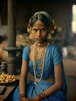 vieux coloré photographier de une Indien femme de le de bonne heure années 1900 ai génératif photo
