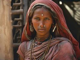 vieux coloré photographier de une Indien femme de le de bonne heure années 1900 ai génératif photo