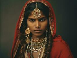 vieux coloré photographier de une Indien femme de le de bonne heure années 1900 ai génératif photo