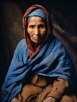 vieux coloré photographier de une Indien femme de le de bonne heure années 1900 ai génératif photo