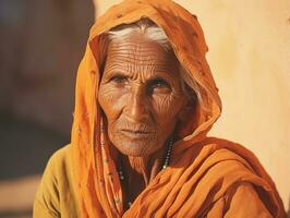 vieux coloré photographier de une Indien femme de le de bonne heure années 1900 ai génératif photo