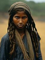 vieux coloré photographier de une Indien femme de le de bonne heure années 1900 ai génératif photo