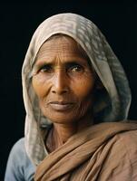 vieux coloré photographier de une Indien femme de le de bonne heure années 1900 ai génératif photo