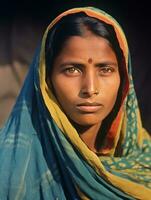 vieux coloré photographier de une Indien femme de le de bonne heure années 1900 ai génératif photo