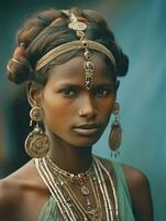 vieux coloré photographier de une Indien femme de le de bonne heure années 1900 ai génératif photo