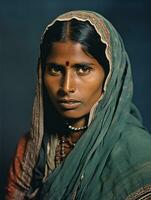 vieux coloré photographier de une Indien femme de le de bonne heure années 1900 ai génératif photo