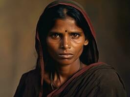 vieux coloré photographier de une Indien femme de le de bonne heure années 1900 ai génératif photo