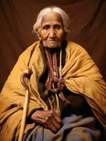 vieux coloré photographier de une Indien femme de le de bonne heure années 1900 ai génératif photo