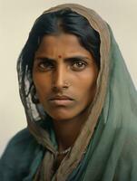 vieux coloré photographier de une Indien femme de le de bonne heure années 1900 ai génératif photo