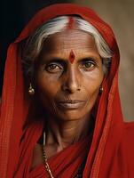 vieux coloré photographier de une Indien femme de le de bonne heure années 1900 ai génératif photo