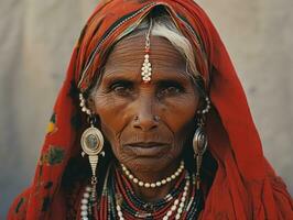 vieux coloré photographier de une Indien femme de le de bonne heure années 1900 ai génératif photo