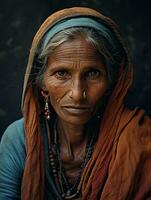 vieux coloré photographier de une Indien femme de le de bonne heure années 1900 ai génératif photo