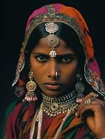 vieux coloré photographier de une Indien femme de le de bonne heure années 1900 ai génératif photo