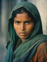 vieux coloré photographier de une Indien femme de le de bonne heure années 1900 ai génératif photo