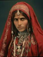 vieux coloré photographier de une Indien femme de le de bonne heure années 1900 ai génératif photo