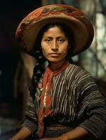 vieux coloré photographier de une mexicain femme de le de bonne heure années 1900 ai génératif photo