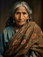 vieux coloré photographier de une mexicain femme de le de bonne heure années 1900 ai génératif photo