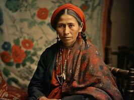 vieux coloré photographier de une mexicain femme de le de bonne heure années 1900 ai génératif photo