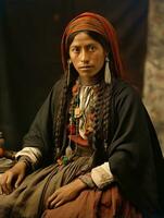 vieux coloré photographier de une mexicain femme de le de bonne heure années 1900 ai génératif photo