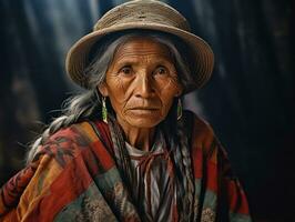 vieux coloré photographier de une mexicain femme de le de bonne heure années 1900 ai génératif photo