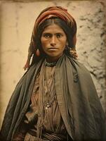 vieux coloré photographier de une mexicain femme de le de bonne heure années 1900 ai génératif photo