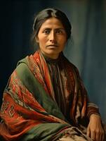 vieux coloré photographier de une mexicain femme de le de bonne heure années 1900 ai génératif photo