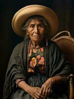 vieux coloré photographier de une mexicain femme de le de bonne heure années 1900 ai génératif photo