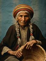 vieux coloré photographier de une mexicain femme de le de bonne heure années 1900 ai génératif photo