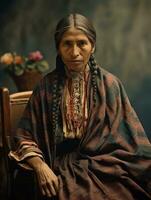 vieux coloré photographier de une mexicain femme de le de bonne heure années 1900 ai génératif photo