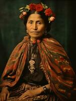 vieux coloré photographier de une mexicain femme de le de bonne heure années 1900 ai génératif photo