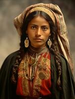 vieux coloré photographier de une mexicain femme de le de bonne heure années 1900 ai génératif photo