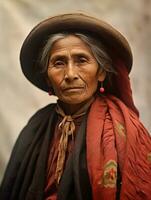 vieux coloré photographier de une mexicain femme de le de bonne heure années 1900 ai génératif photo