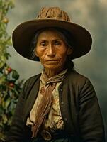 vieux coloré photographier de une mexicain femme de le de bonne heure années 1900 ai génératif photo