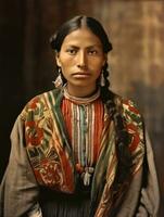 vieux coloré photographier de une mexicain femme de le de bonne heure années 1900 ai génératif photo