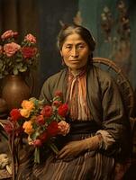 vieux coloré photographier de une mexicain femme de le de bonne heure années 1900 ai génératif photo