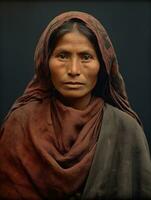 vieux coloré photographier de une mexicain femme de le de bonne heure années 1900 ai génératif photo