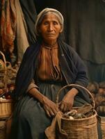 vieux coloré photographier de une mexicain femme de le de bonne heure années 1900 ai génératif photo