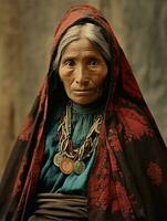 vieux coloré photographier de une mexicain femme de le de bonne heure années 1900 ai génératif photo