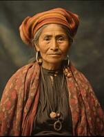 vieux coloré photographier de une mexicain femme de le de bonne heure années 1900 ai génératif photo