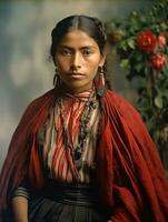 vieux coloré photographier de une mexicain femme de le de bonne heure années 1900 ai génératif photo