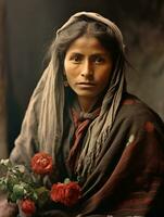 vieux coloré photographier de une mexicain femme de le de bonne heure années 1900 ai génératif photo