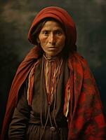 vieux coloré photographier de une mexicain femme de le de bonne heure années 1900 ai génératif photo