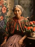 vieux coloré photographier de une mexicain femme de le de bonne heure années 1900 ai génératif photo