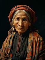 vieux coloré photographier de une mexicain femme de le de bonne heure années 1900 ai génératif photo