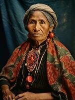 vieux coloré photographier de une mexicain femme de le de bonne heure années 1900 ai génératif photo