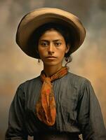 vieux coloré photographier de une mexicain femme de le de bonne heure années 1900 ai génératif photo