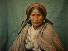 vieux coloré photographier de une mexicain femme de le de bonne heure années 1900 ai génératif photo