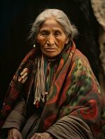 vieux coloré photographier de une mexicain femme de le de bonne heure années 1900 ai génératif photo