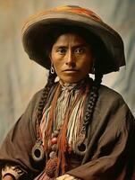 vieux coloré photographier de une mexicain femme de le de bonne heure années 1900 ai génératif photo