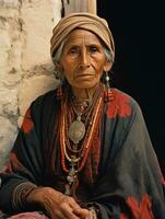 vieux coloré photographier de une mexicain femme de le de bonne heure années 1900 ai génératif photo